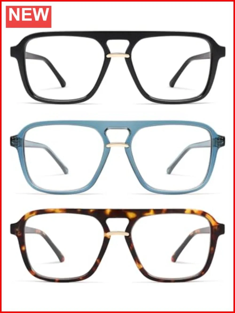 3 Pack Square Aviator Blue Light Blocking Reading Glasses